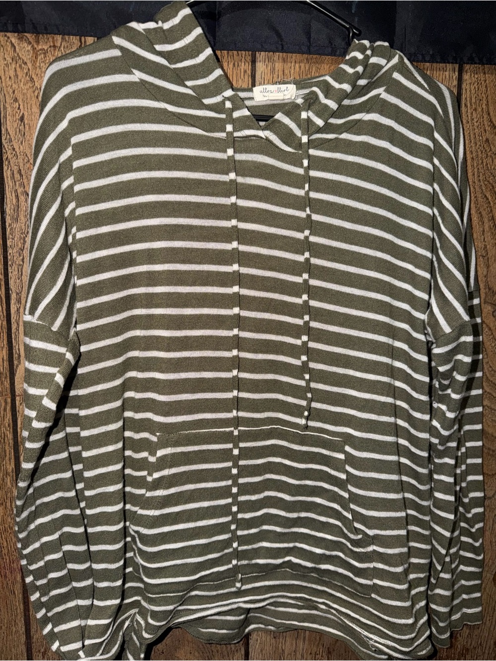 Ultra Flirt Olive Green and White Striped Long Sleeve Hoodie